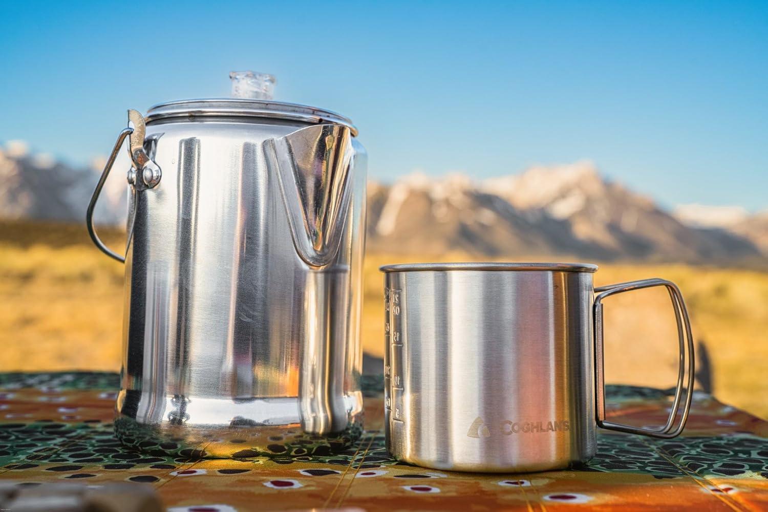 imageCoghlans Aluminum Coffee Pot 9Cup Percolator for Camping Lightweight Stovetop Coffee Maker Durable and Portable Outdoor Brew Gear