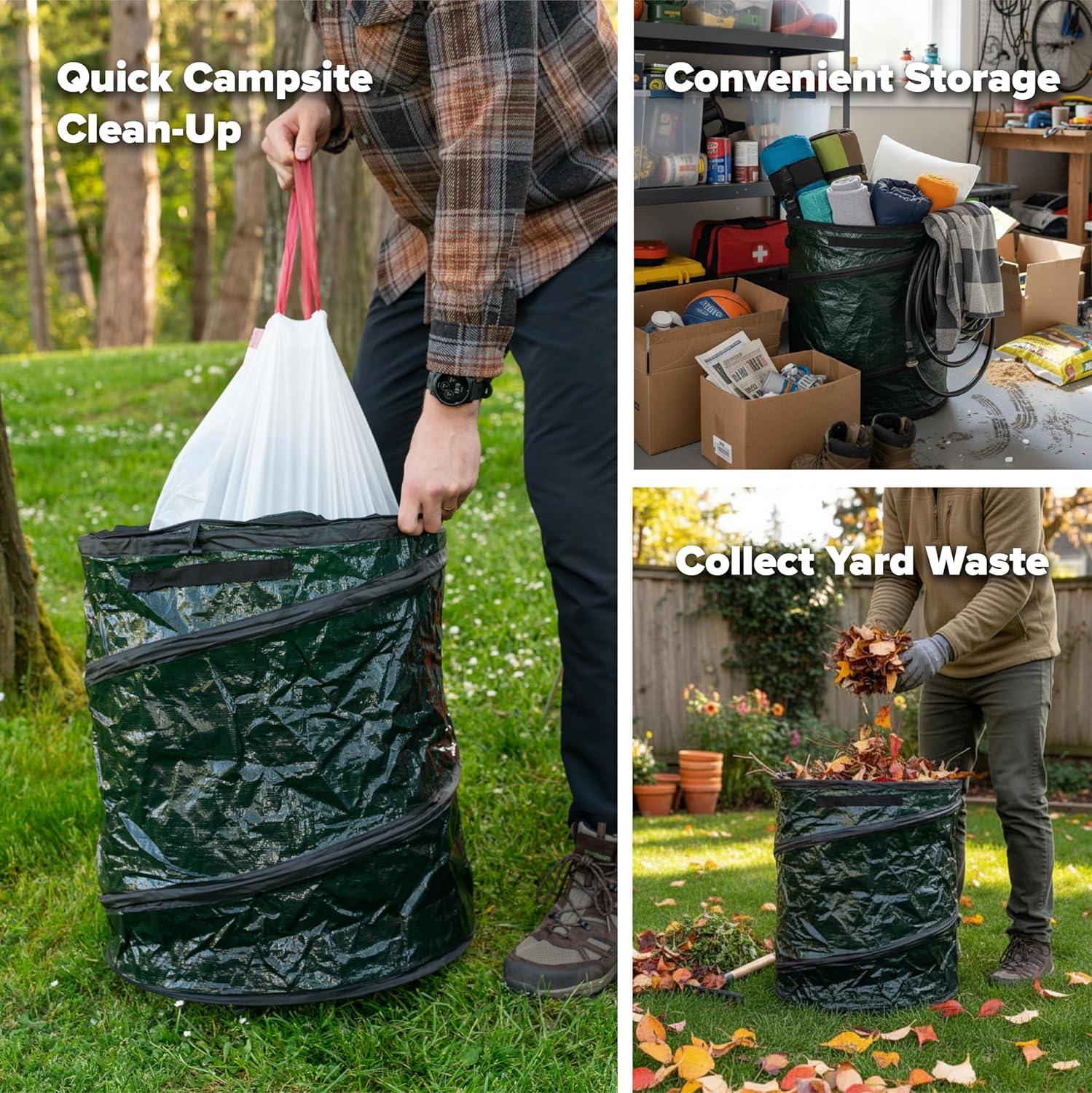imageCoghlans Deluxe Durable PopUp Trash Can Collapsible Garbage Bin with Zippered Lid Bag Clips and Anchoring Points for Camping Home and Outdoor Use 295 GallonGreen