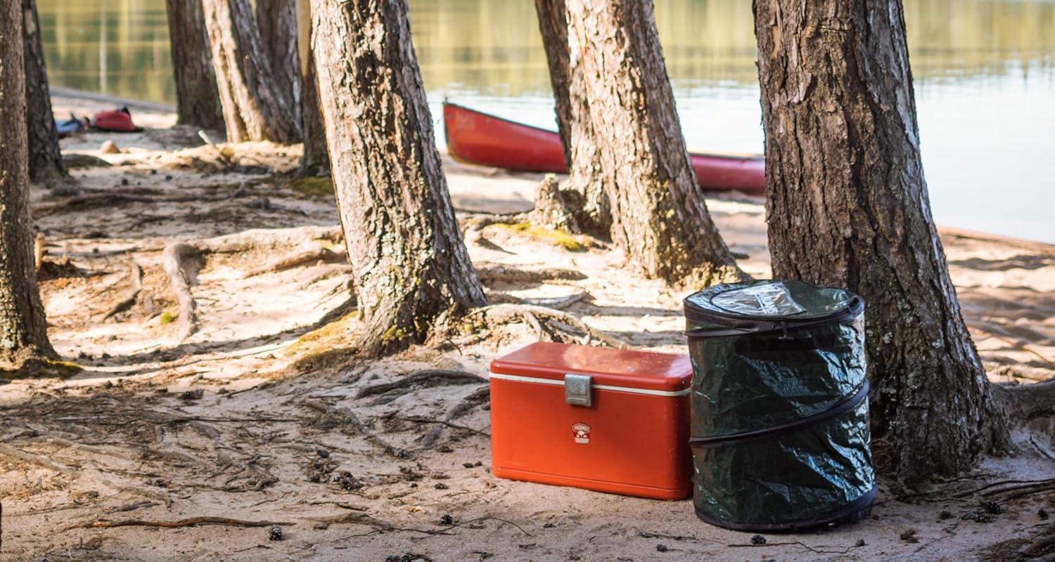 imageCoghlans Deluxe Durable PopUp Trash Can Collapsible Garbage Bin with Zippered Lid Bag Clips and Anchoring Points for Camping Home and Outdoor Use 295 GallonGreen