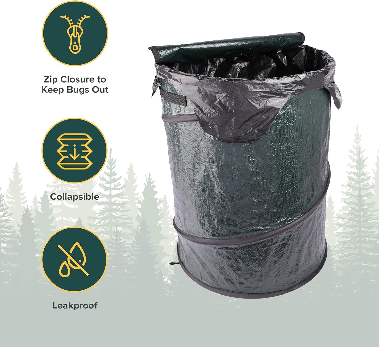 imageCoghlans Deluxe Durable PopUp Trash Can Collapsible Garbage Bin with Zippered Lid Bag Clips and Anchoring Points for Camping Home and Outdoor Use 295 GallonGreen
