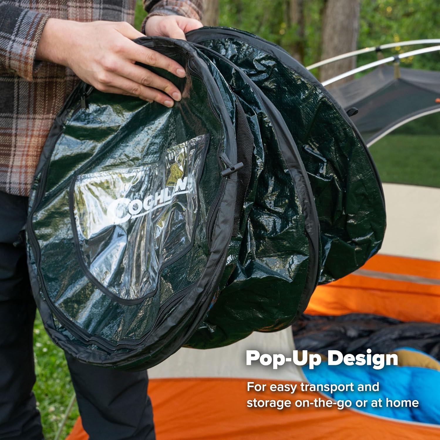 imageCoghlans Deluxe Durable PopUp Trash Can Collapsible Garbage Bin with Zippered Lid Bag Clips and Anchoring Points for Camping Home and Outdoor Use 295 GallonGreen