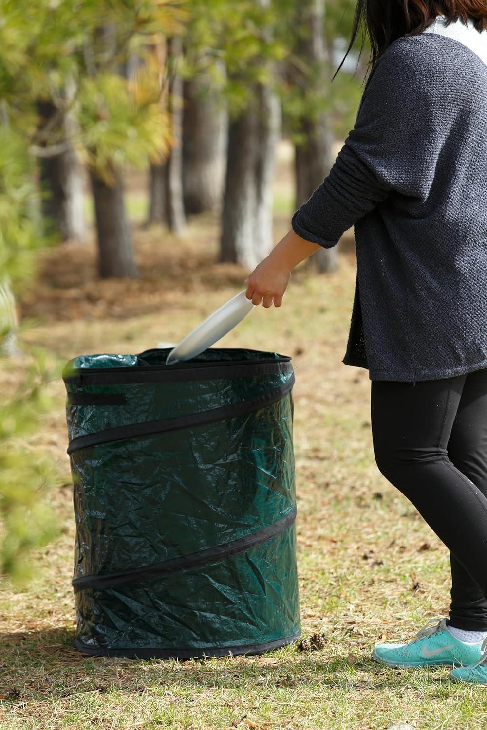 imageCoghlans Deluxe Durable PopUp Trash Can Collapsible Garbage Bin with Zippered Lid Bag Clips and Anchoring Points for Camping Home and Outdoor Use 295 GallonGreen