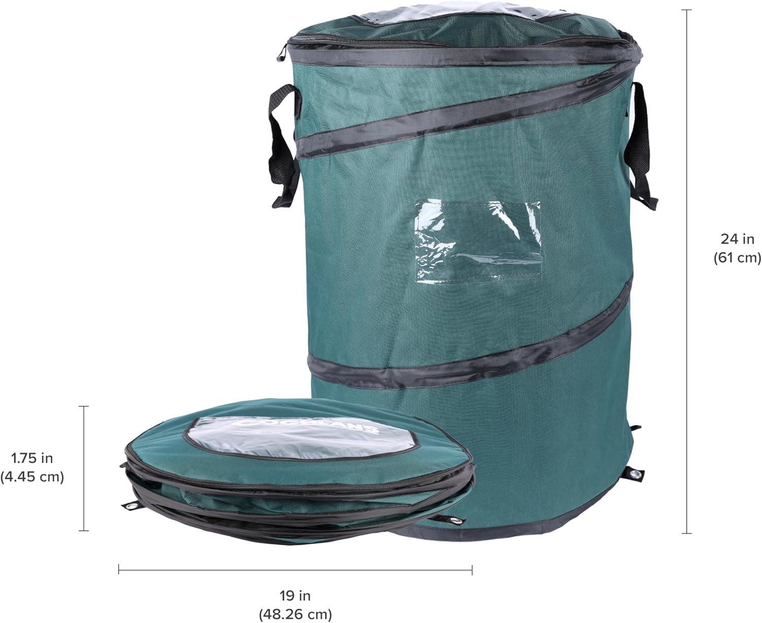 imageCoghlans Deluxe Durable PopUp Trash Can Collapsible Garbage Bin with Zippered Lid Bag Clips and Anchoring Points for Camping Home and Outdoor Use 295 GallonGreen