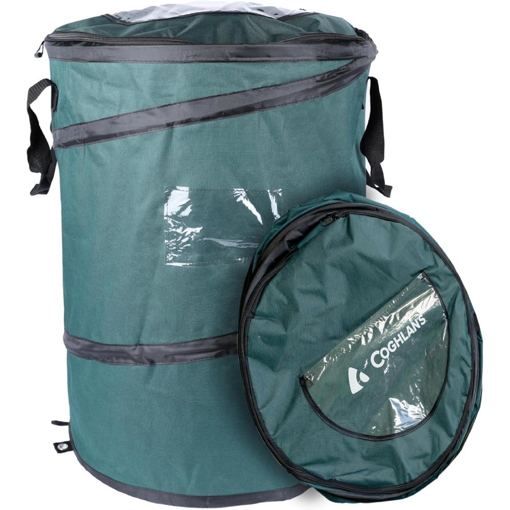 imageCoghlans Deluxe Durable PopUp Trash Can Collapsible Garbage Bin with Zippered Lid Bag Clips and Anchoring Points for Camping Home and Outdoor Use 295 GallonGreen