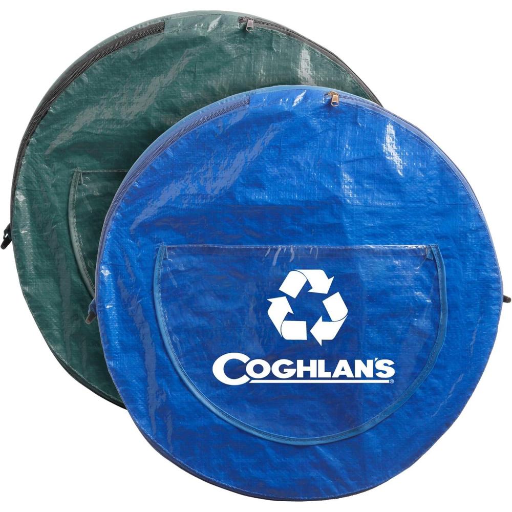 imageCoghlans Deluxe Durable PopUp Trash Can Collapsible Garbage Bin with Zippered Lid Bag Clips and Anchoring Points for Camping Home and Outdoor Use 295 GallonGreenBlue