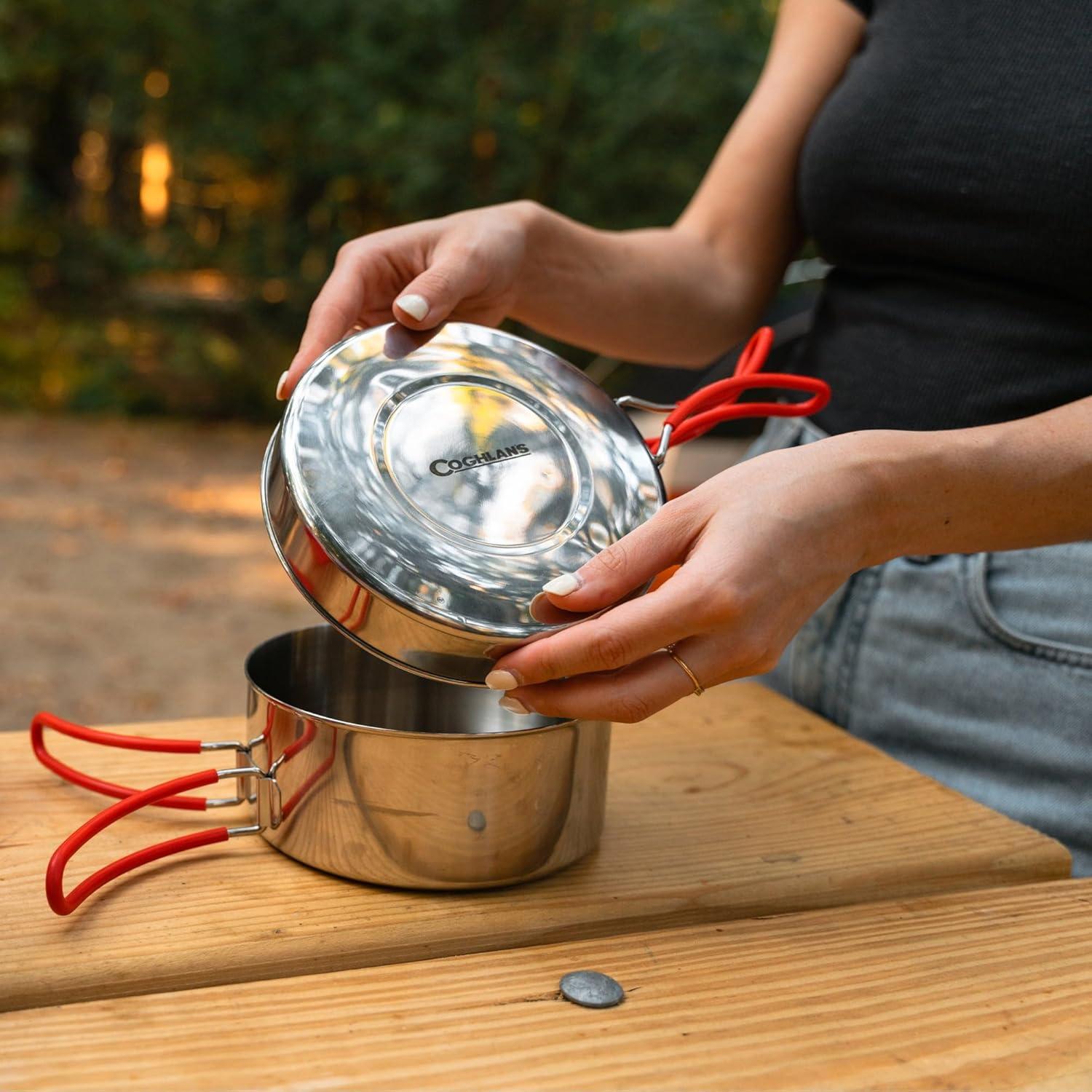 imageCoghlans 4Piece Stainless Steel Mess Kit Lightweight Cookware Set for Camping Hiking and Outdoor Adventures Compact Tableware for Easy Use and Cleaning