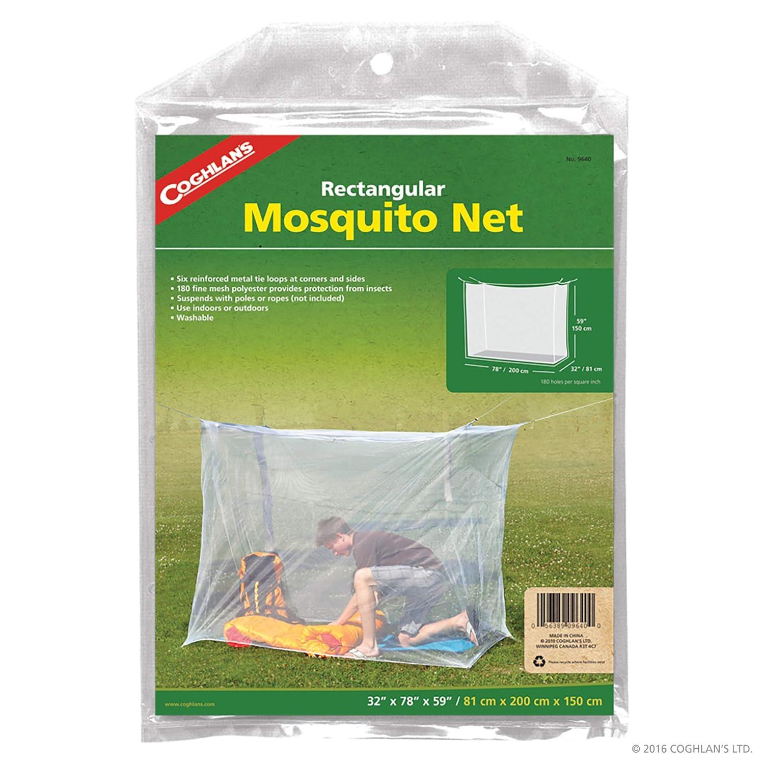 imageCoghlans Rectangular Mosquito Net Lightweight Mesh Canopy for Camping Travel and Outdoor Use Includes Tie Loops Carry Bag Twine Hooks Anchors Nails White 78 x 32 x 59Multicolor