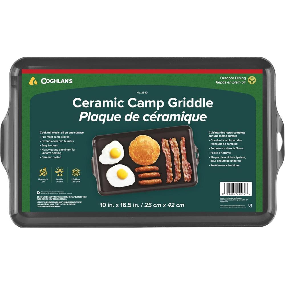 imageCoghlans Camp Griddle Lightweight Aluminum 175 x 10 Size NonStick Ceramic Coating Cooking Surface for Two Burner Stoves Ideal for Camping and Outdoor CookingAluminum Griddle PFASFree