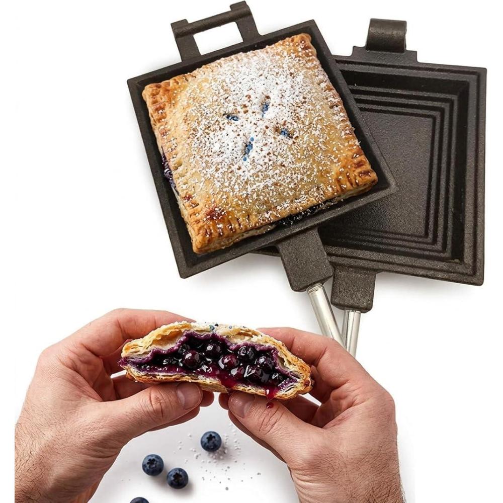 imageCoghlans Cast Iron Camp Cooker PreSeasoned Pie Iron Sandwich Maker with HeatResistant Removable Handles EasytoClean for Toasted Pies Grilled Sandwiches and Meats For Campfire Cooking
