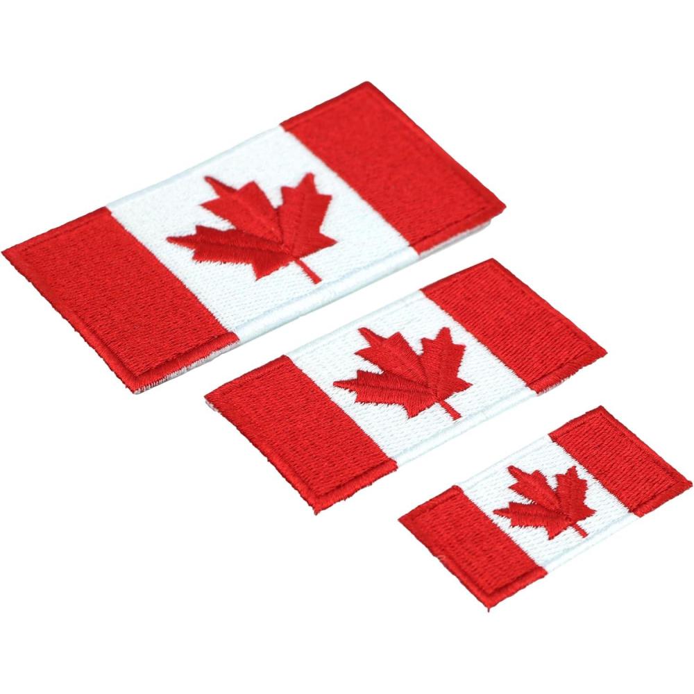 imageCoghlans SewOn Canada Flags 3 Sizes Washable Embroidered Maple Leaf Patches for Backpacks Jackets Hats and Luggage Easy to Stitch by Hand Durable Colorfast Fabric