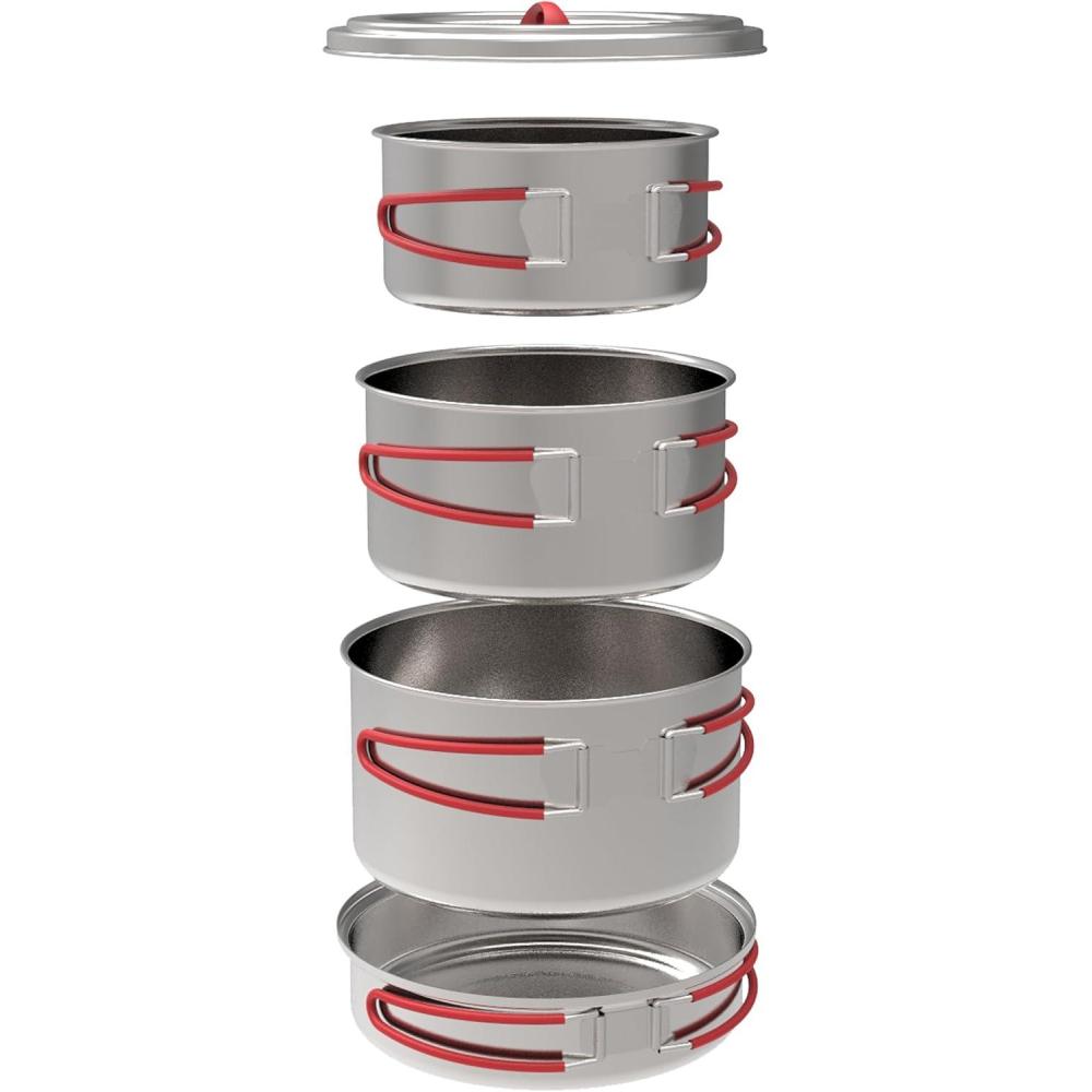 imageCoghlans Stainless Steel Cook Set Durable Portable and Lightweight Camping Cookware for Hiking Backpacking Outdoor Adventures and Travel Compact Mess Kit Includes Pots Pans and Lid Handles
