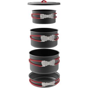 Coghlan’s Hard Anodized Aluminum Camping Cook Set – Lightweight, Durable Nonstick Cookware for Outdoor Cooking, Backpacking, Hiking, and Family Camping – 4-Piece Compact Mess Kit