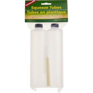 Coghlan’s Reusable and Refillable Food-Safe Squeeze Tubes, 8 oz Capacity, Clear Plastic with Easy-Roll Clip, Dishwasher-Safe, 2-Pack for Camping and Travel