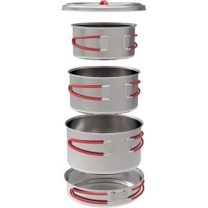 Coghlan’s Stainless Steel Cook Set – Durable, Portable, and Lightweight Camping Cookware for Hiking, Backpacking, Outdoor Adventures, and Travel – Compact Mess Kit Includes Pots, Pans, and Lid Handles