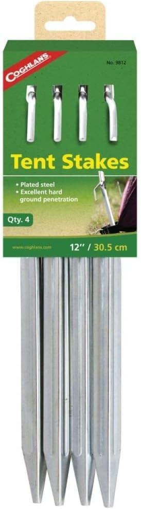 imageCoghlans HeavyDuty Steel Tent Stakes for Secure Camping Galvanized Durable Outdoor Anchors Ideal for Tents Tarps and Shelters in Hard or Soft Ground 12 4PackOne Size
