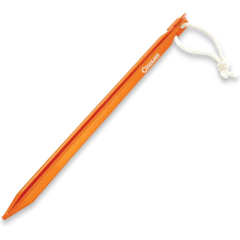 imageCoghlans Ultralight Tent Stakes 9 Inch 4 Pack Lightweight Aluminum Pegs with Easy Pull Nylon Cord for Camping Hiking and Backpacking Durable Outdoor Gear for Secure Tent Setup