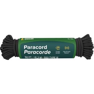 Coghlan’s 50 ft Nylon Paracord, Black – Type III 550 Survival Rope with 7 Core Strands, 550 lbs Break Strength – Versatile Outdoor Gear for Camping, Shelter, Repair, and Emergency Preparedness(Black)