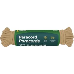 Coghlan’s 50 ft Nylon Paracord, Black – Type III 550 Survival Rope with 7 Core Strands, 550 lbs Break Strength – Versatile Outdoor Gear for Camping, Shelter, Repair, and Emergency Preparedness(Tan)