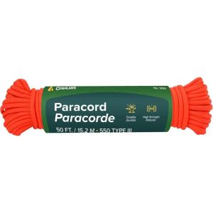 Coghlan’s 50 ft Nylon Paracord, Black – Type III 550 Survival Rope with 7 Core Strands, 550 lbs Break Strength – Versatile Outdoor Gear for Camping, Shelter, Repair, and Emergency Preparedness(Neon Orange)