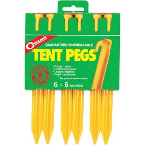 Coghlan’s 6-inch Tent Pegs 6 Pack Lightweight Durable Plastic Grounds Stakes for Camping Tents, Outdoor Canopy Stakes for Beach and Garden, Lawn and Rain Tarp
