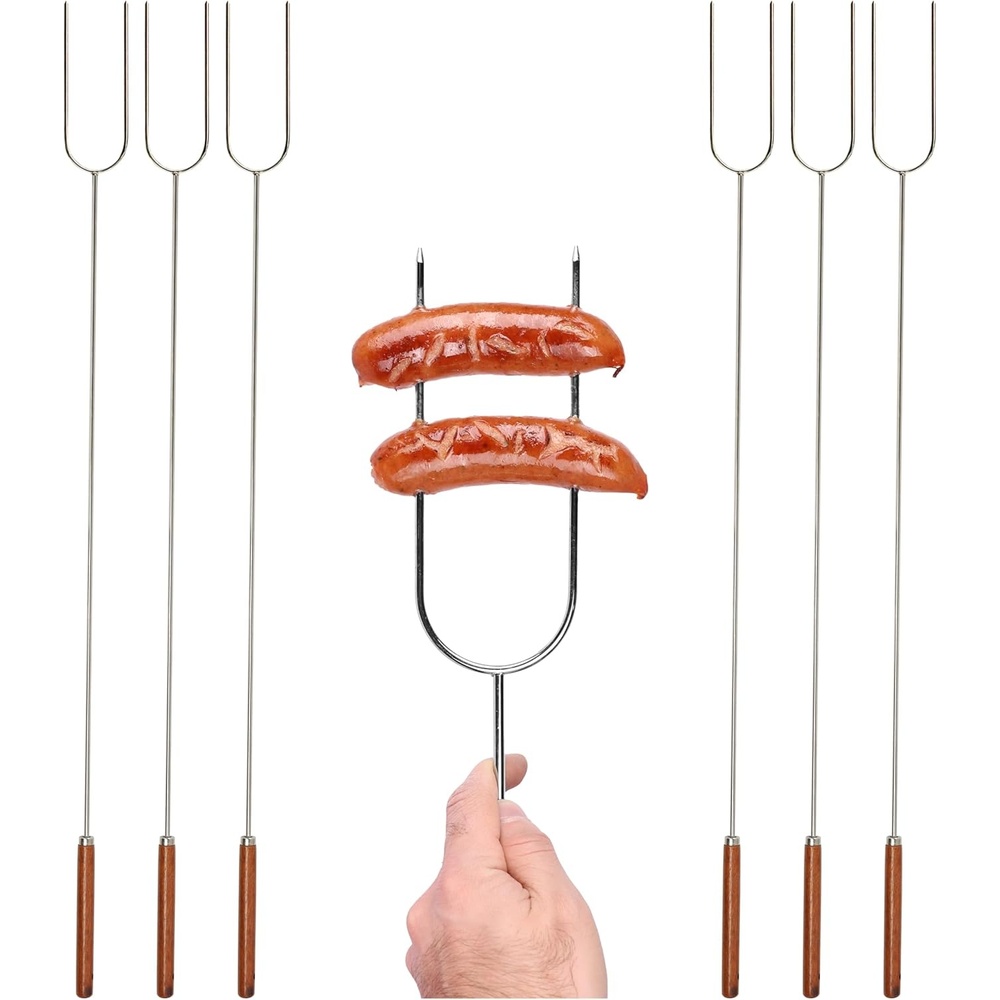 image:imageCoghlans Solid Steel Camp Fork for Outdoor Cooking Roasting Grilling and Barbecuing Durable 41Inch Design with Wooden Handle for Safe Campfire UseCamp Fork 6 Pack